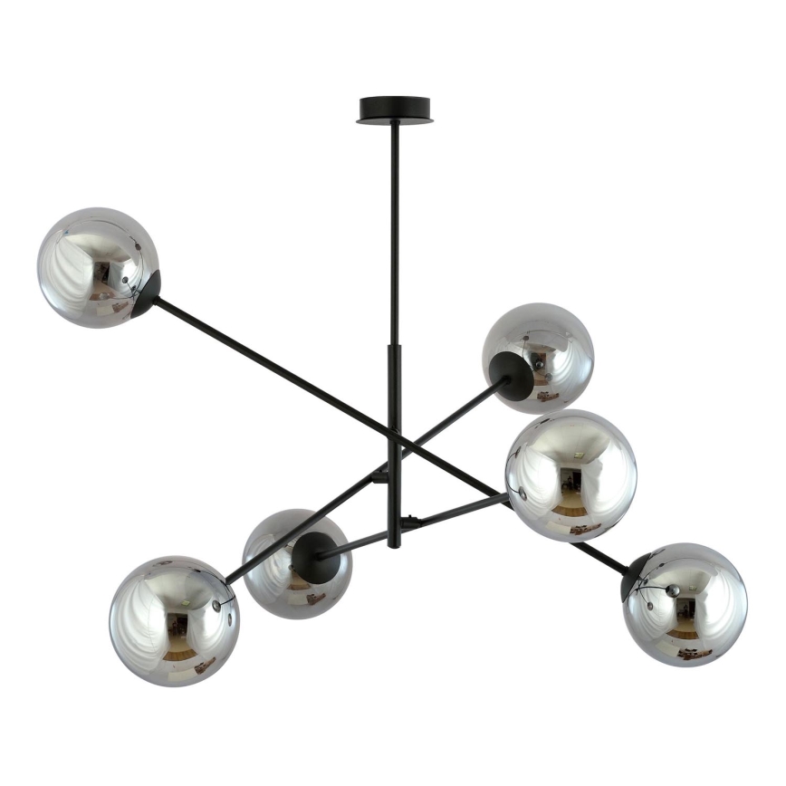 Lustr na tyči LINEAR 6xE14/10W/230V černá/šedá