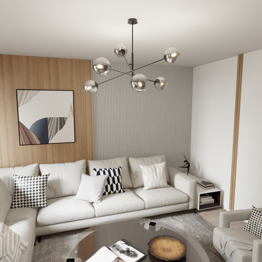 Lustr na tyči LINEAR 6xE14/10W/230V černá/šedá