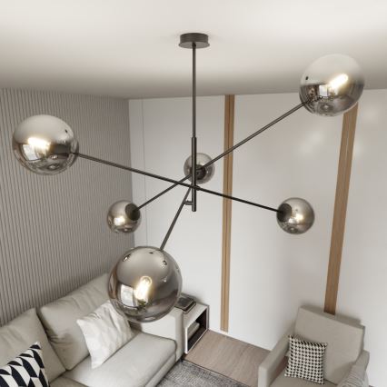 Lustr na tyči LINEAR 6xE14/10W/230V černá/šedá
