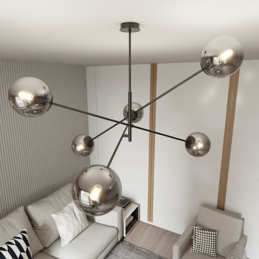 Lustr na tyči LINEAR 6xE14/10W/230V černá/šedá