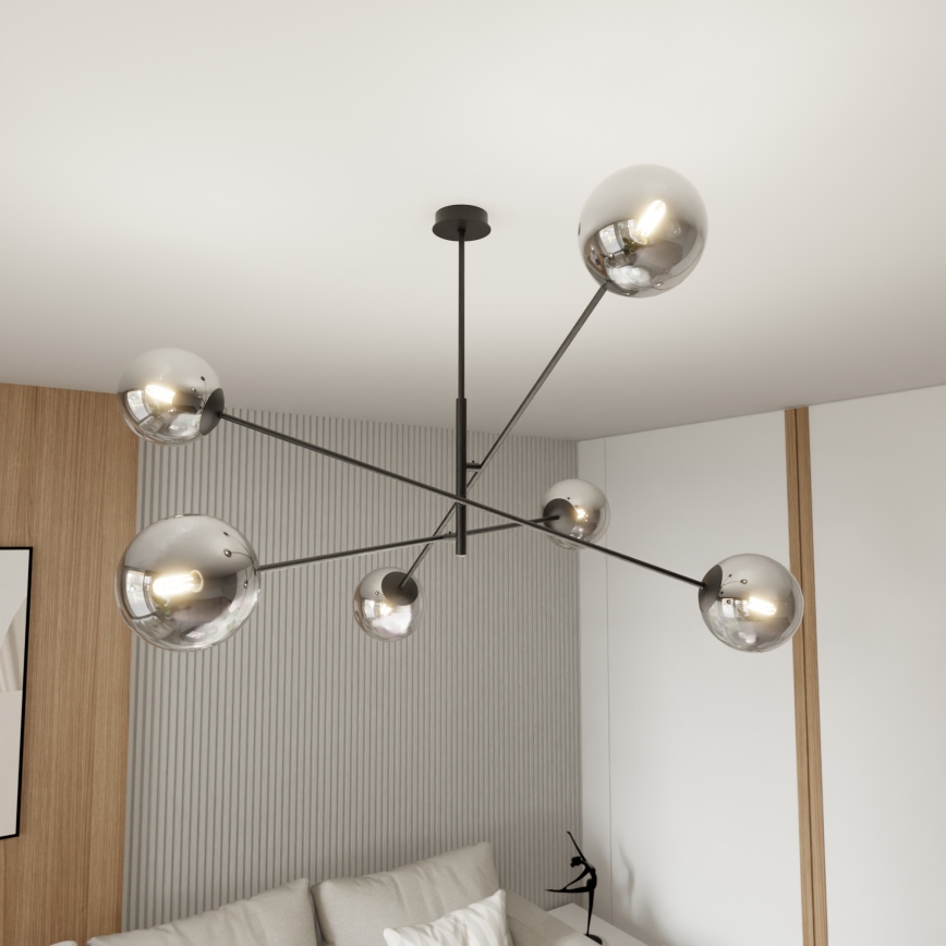 Lustr na tyči LINEAR 6xE14/10W/230V černá/šedá
