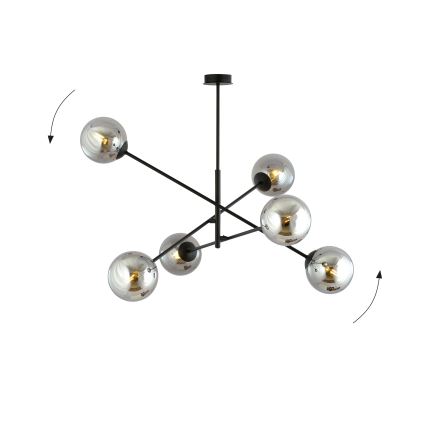 Lustr na tyči LINEAR 6xE14/10W/230V černá/šedá