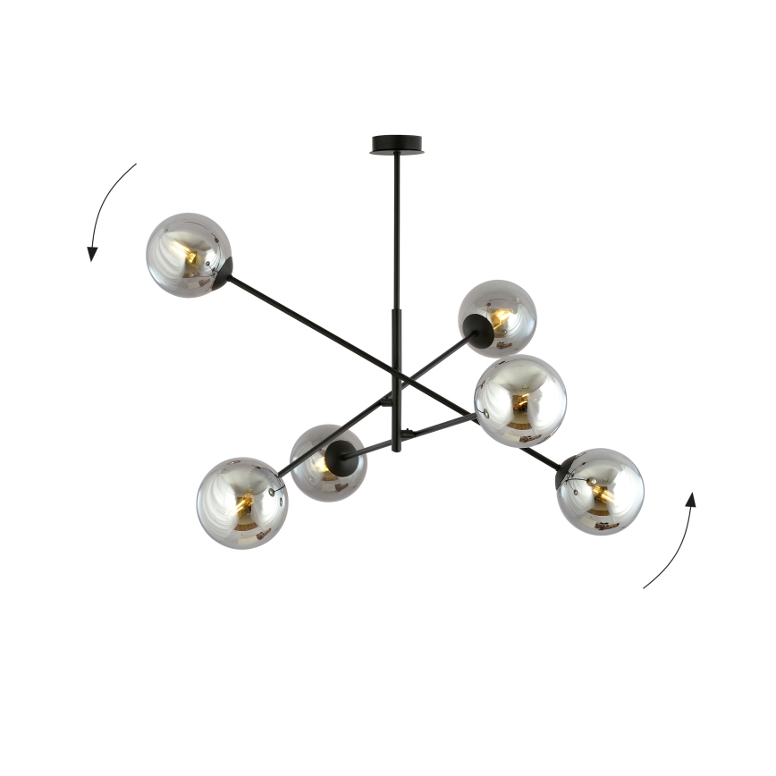 Lustr na tyči LINEAR 6xE14/10W/230V černá/šedá