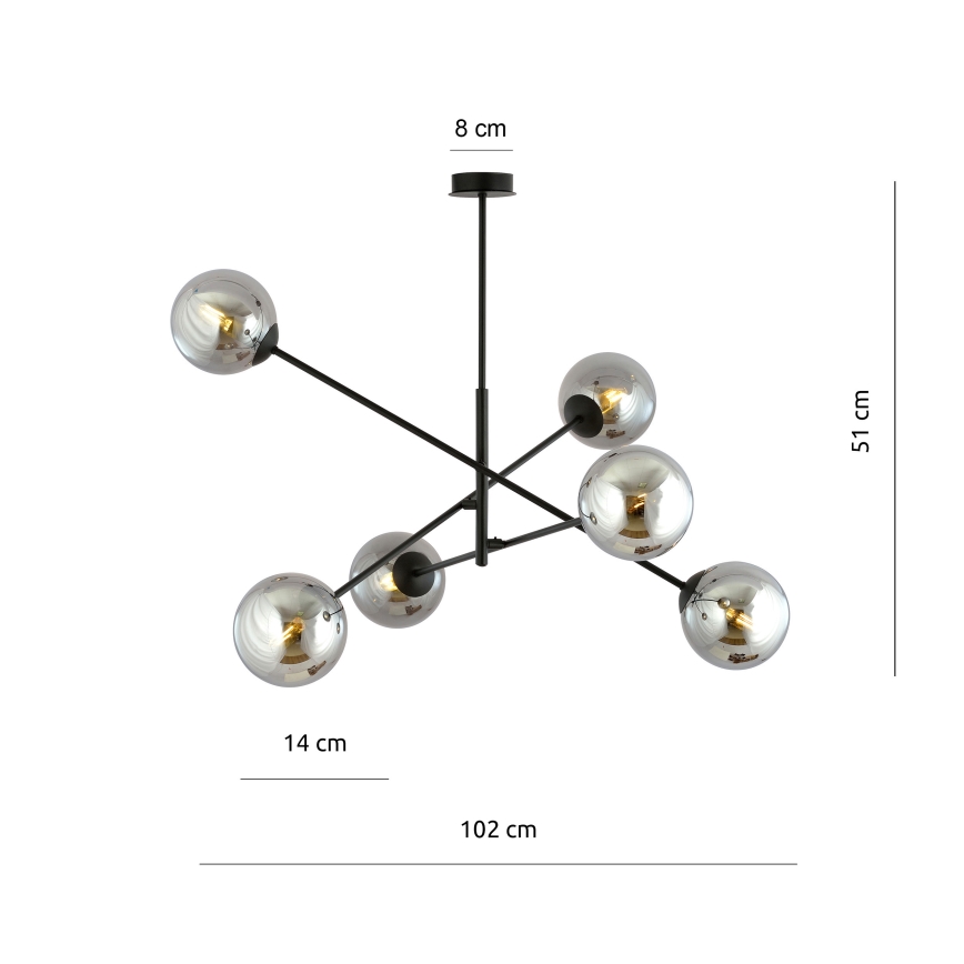 Lustr na tyči LINEAR 6xE14/10W/230V černá/šedá