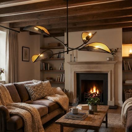 Lustr na tyči LOTUS 4xE14/10W/230V černá/zlatá