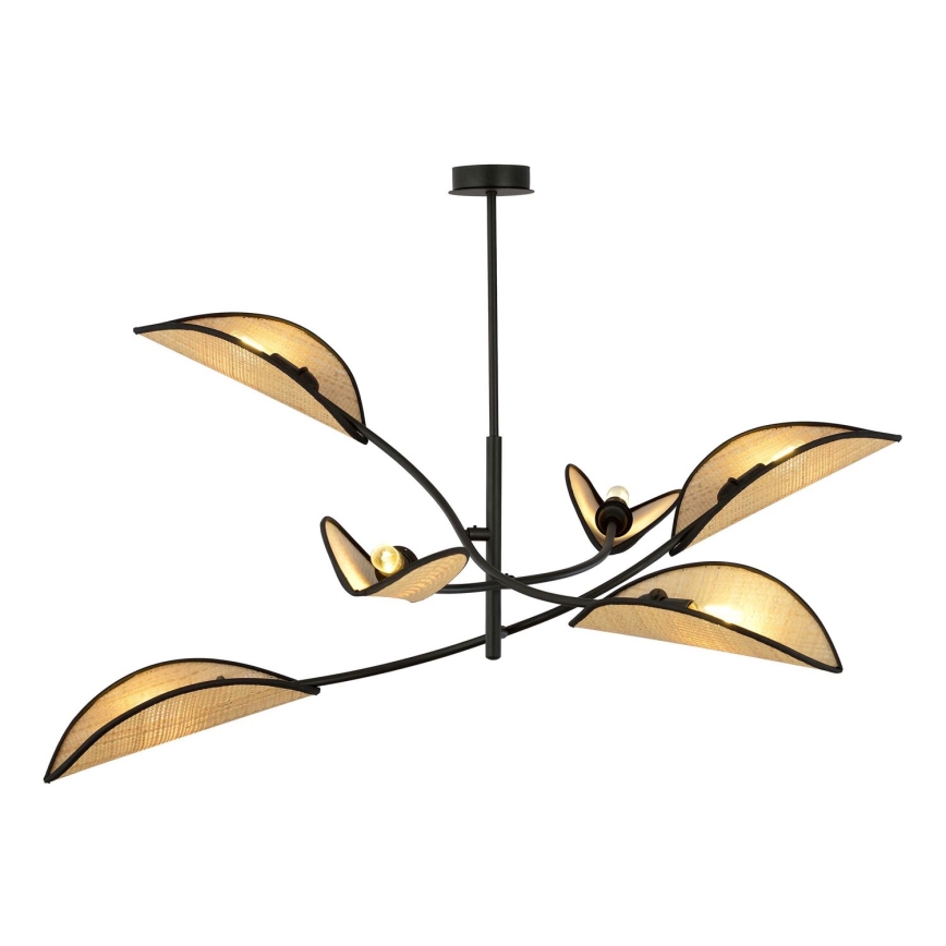Lustr na tyči LOTUS 6xE14/10W/230V černá/béžová
