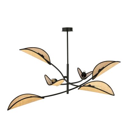 Lustr na tyči LOTUS 6xE14/10W/230V černá/béžová