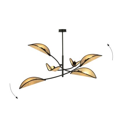 Lustr na tyči LOTUS 6xE14/10W/230V černá/béžová