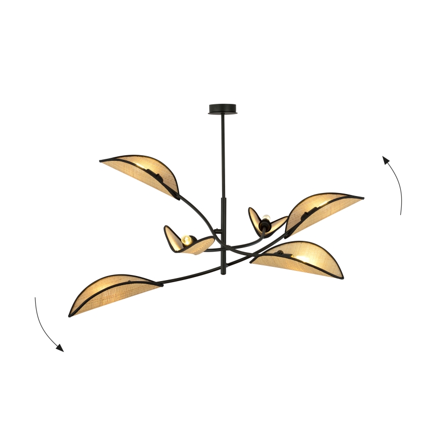 Lustr na tyči LOTUS 6xE14/10W/230V černá/béžová