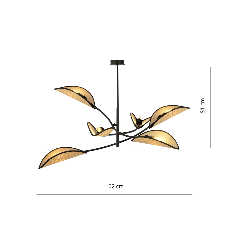 Lustr na tyči LOTUS 6xE14/10W/230V černá/béžová