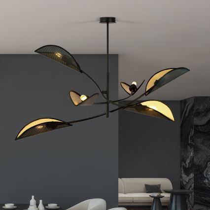 Lustr na tyči LOTUS 6xE14/10W/230V černá/zlatá