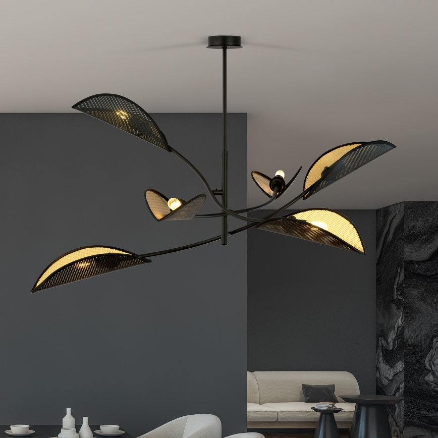 Lustr na tyči LOTUS 6xE14/10W/230V černá/zlatá