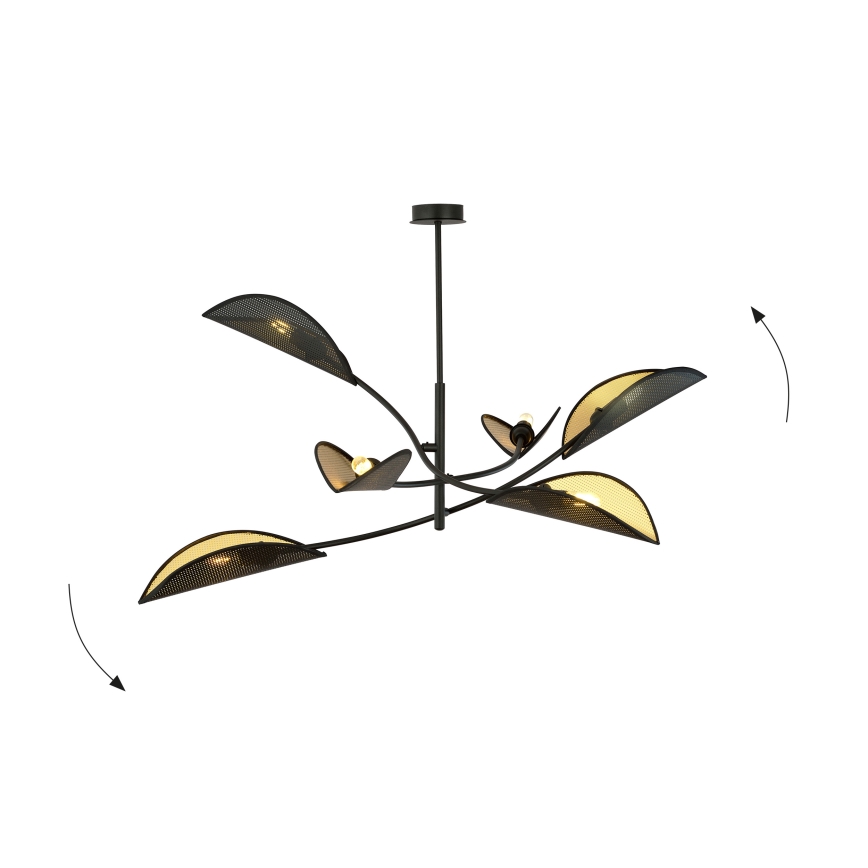 Lustr na tyči LOTUS 6xE14/10W/230V černá/zlatá
