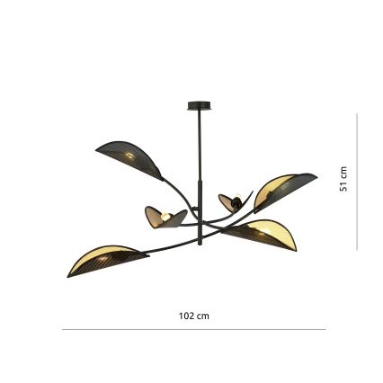 Lustr na tyči LOTUS 6xE14/10W/230V černá/zlatá