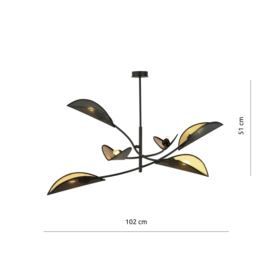 Lustr na tyči LOTUS 6xE14/10W/230V černá/zlatá
