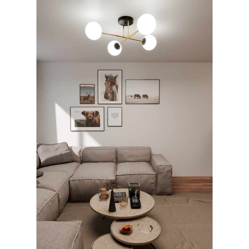 Lustr na tyči MAGNUM 4xE14/10W/230V bílá/zlatá/černá