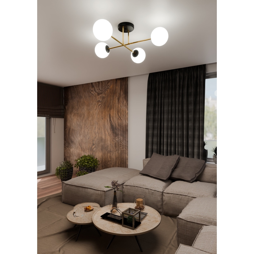Lustr na tyči MAGNUM 4xE14/10W/230V bílá/zlatá/černá