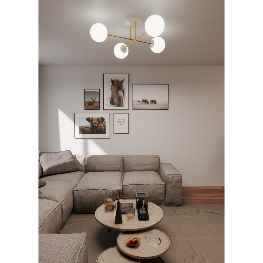 Lustr na tyči MAGNUM 4xE14/10W/230V bílá/zlatá