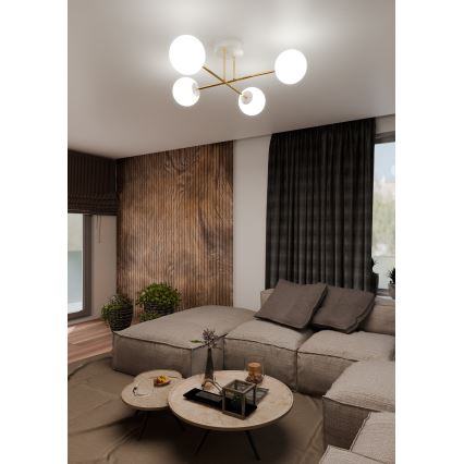Lustr na tyči MAGNUM 4xE14/10W/230V bílá/zlatá