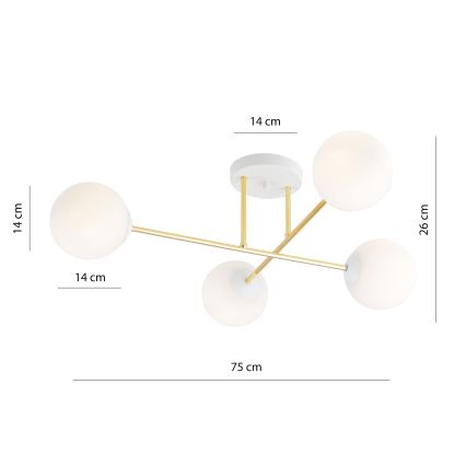 Lustr na tyči MAGNUM 4xE14/10W/230V bílá/zlatá