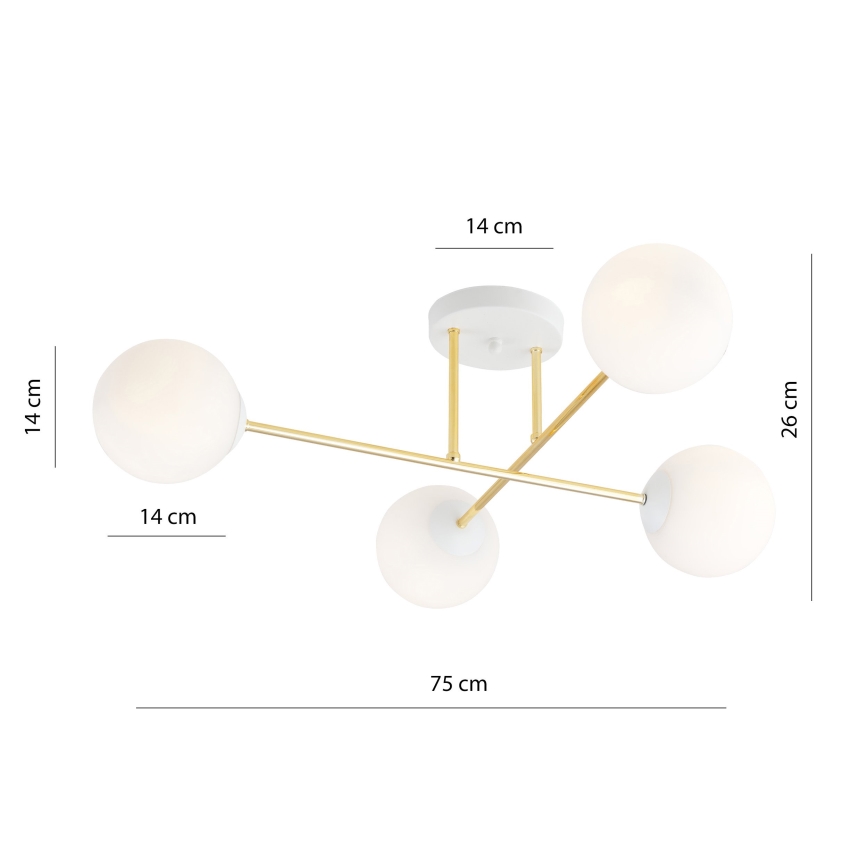 Lustr na tyči MAGNUM 4xE14/10W/230V bílá/zlatá