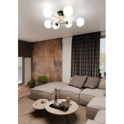 Lustr na tyči MAGNUM 6xE14/10W/230V bílá/zlatá/černá