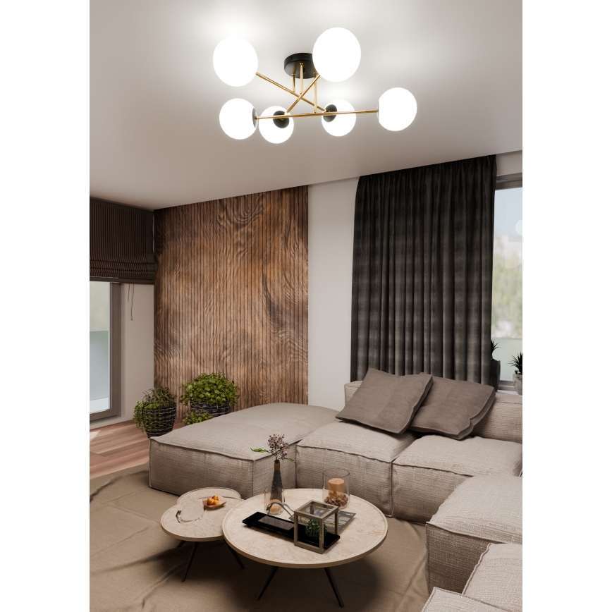 Lustr na tyči MAGNUM 6xE14/10W/230V bílá/zlatá/černá
