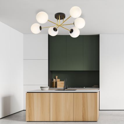 Lustr na tyči MAGNUM 6xE14/10W/230V bílá/zlatá/černá
