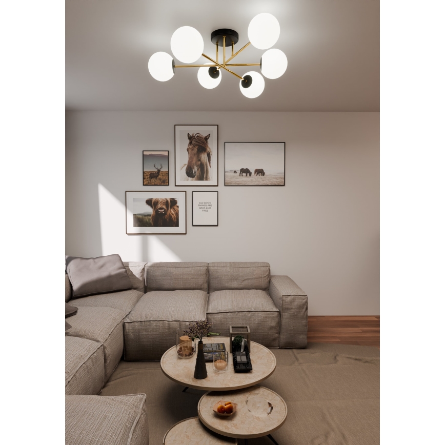 Lustr na tyči MAGNUM 6xE14/10W/230V bílá/zlatá/černá