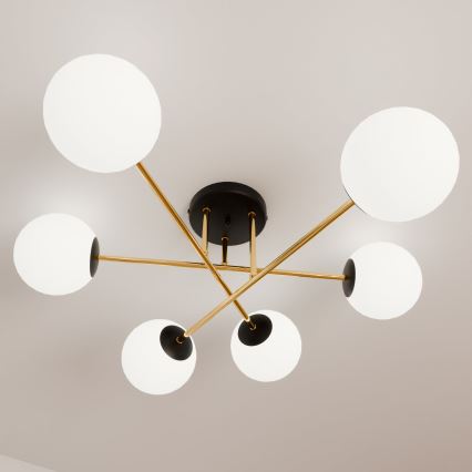 Lustr na tyči MAGNUM 6xE14/10W/230V bílá/zlatá/černá