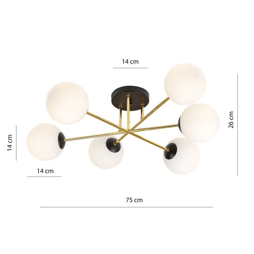 Lustr na tyči MAGNUM 6xE14/10W/230V bílá/zlatá/černá