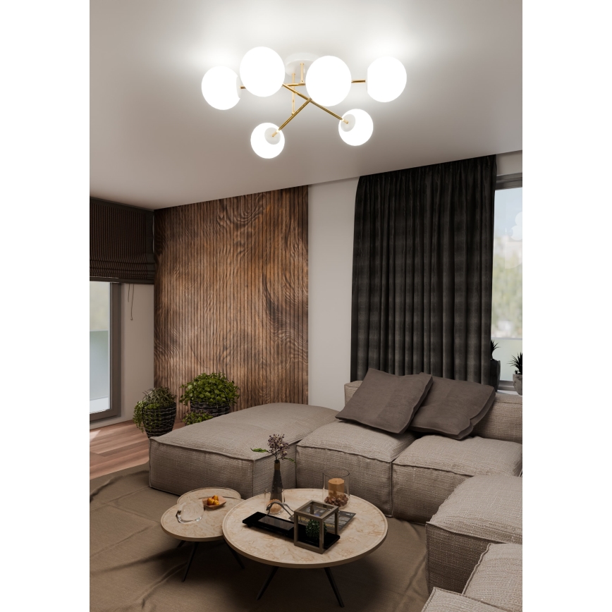 Lustr na tyči MAGNUM 6xE14/10W/230V bílá/zlatá