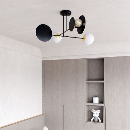 Lustr na tyči MINERVA 2xE27/15W + 2xE14/10W/230V černá