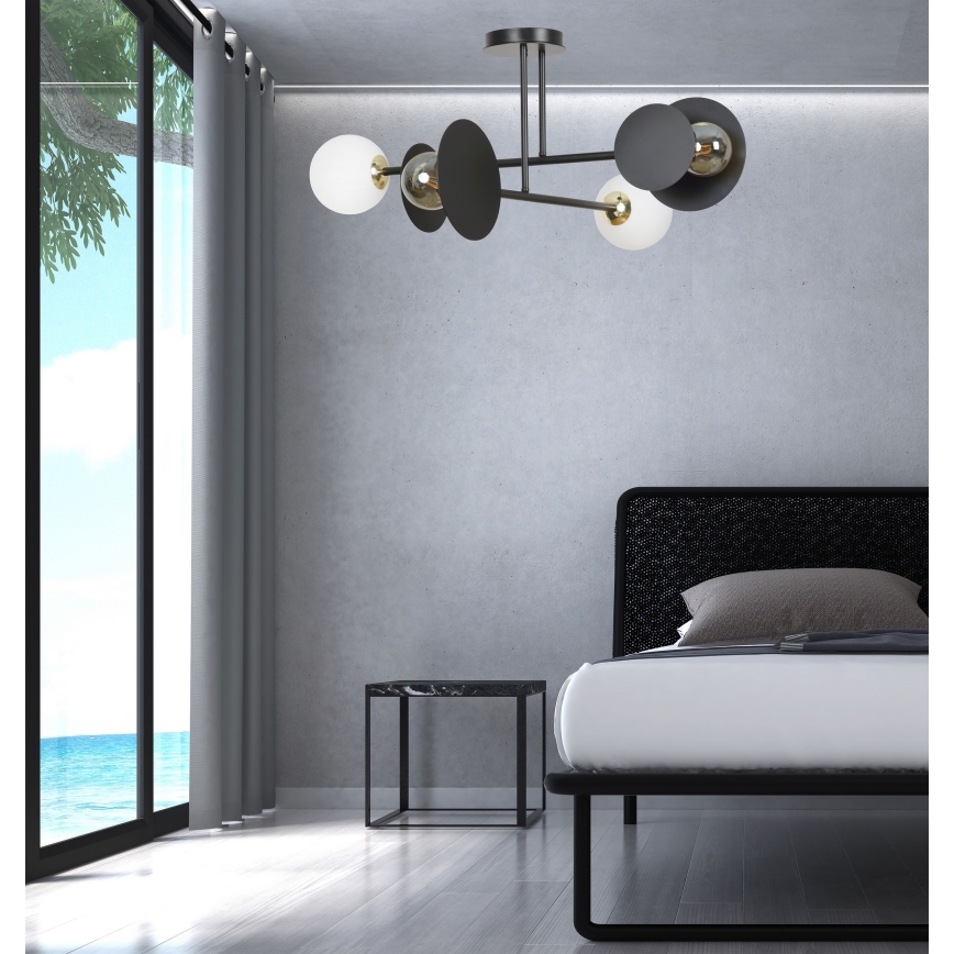 Lustr na tyči MINERVA 2xE27/15W + 2xE14/10W/230V černá