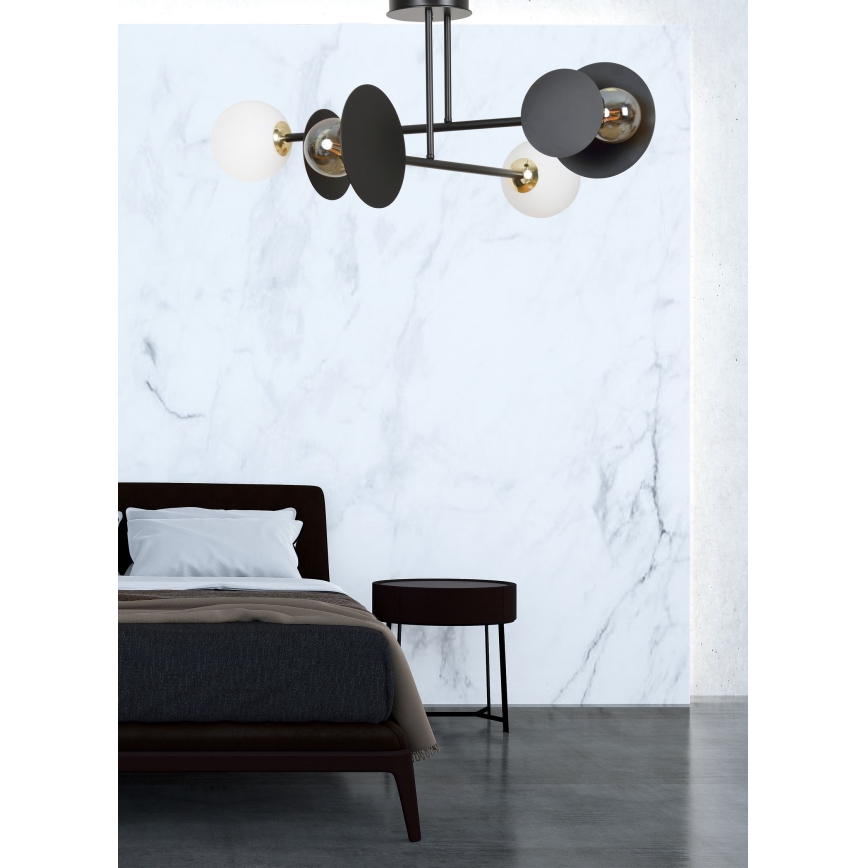 Lustr na tyči MINERVA 2xE27/15W + 2xE14/10W/230V černá