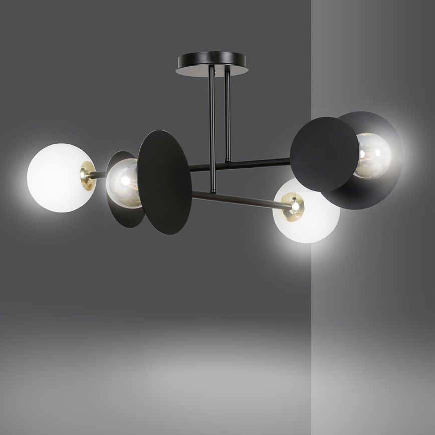 Lustr na tyči MINERVA 2xE27/15W + 2xE14/10W/230V černá