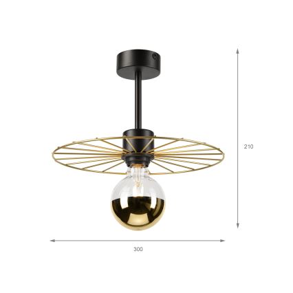 Lustr na tyči MONTANA 1xE27/15W/230V pr. 30 cm zlatá/černá