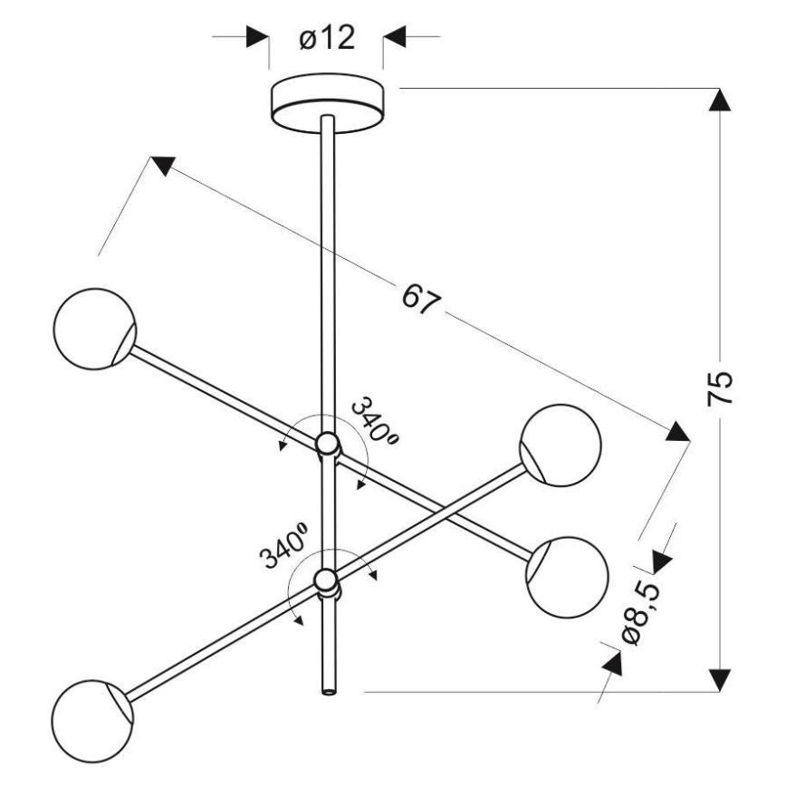Lustr na tyči PAKSOS 4xG9/5W/230V černá