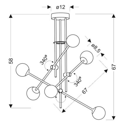 Lustr na tyči PAKSOS 6xG9/5W/230V černá