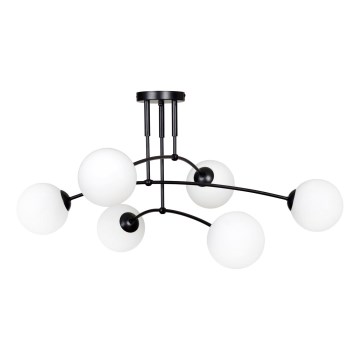 Lustr na tyči PREGOS 6xE14/10W/230V černá/bílá