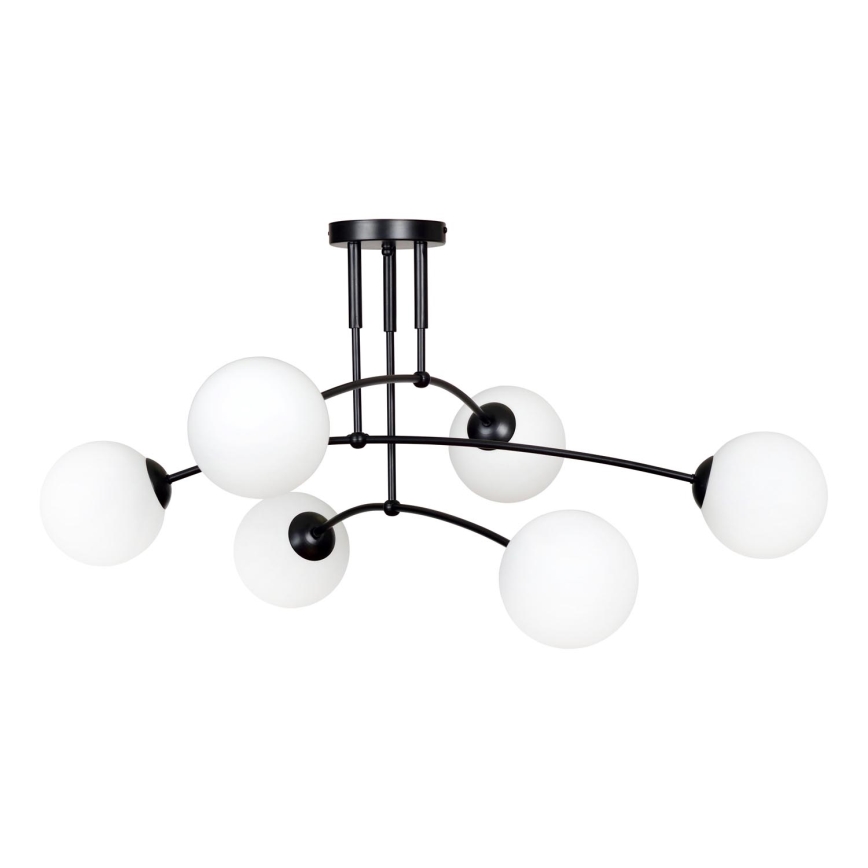 Lustr na tyči PREGOS 6xE14/10W/230V černá/bílá