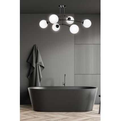 Lustr na tyči PREGOS 6xE14/10W/230V černá/bílá