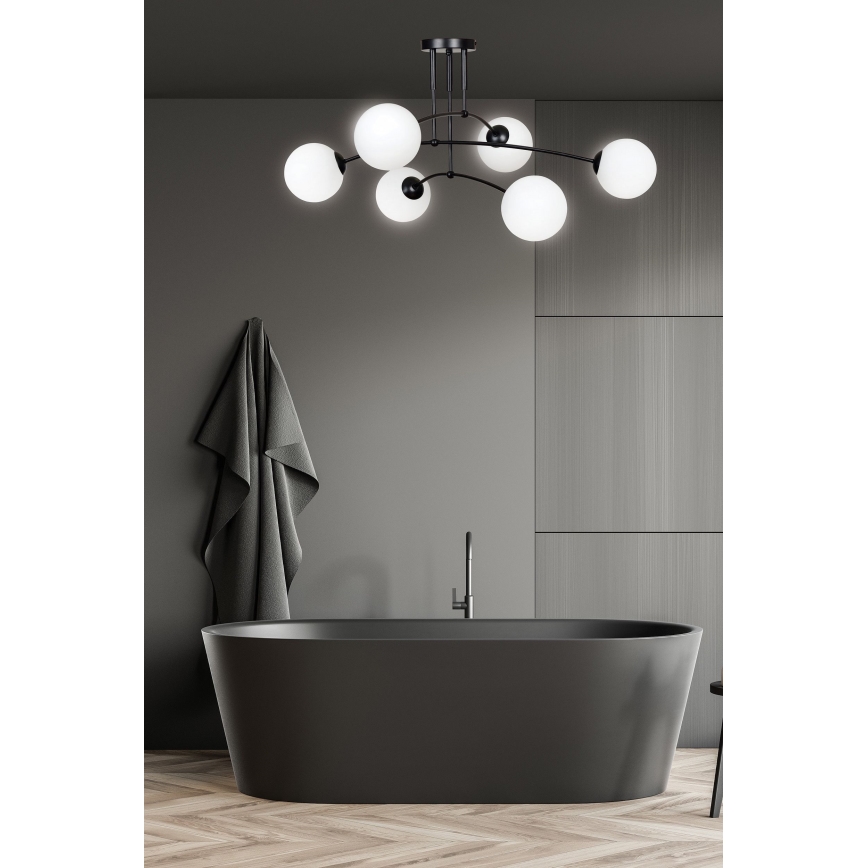 Lustr na tyči PREGOS 6xE14/10W/230V černá/bílá