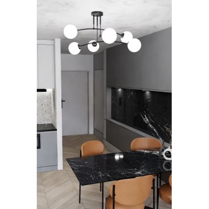 Lustr na tyči PREGOS 6xE14/10W/230V černá/bílá