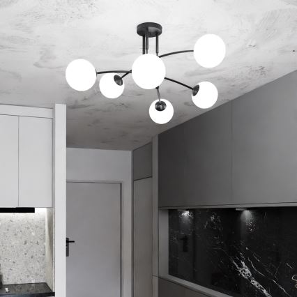 Lustr na tyči PREGOS 6xE14/10W/230V černá/bílá