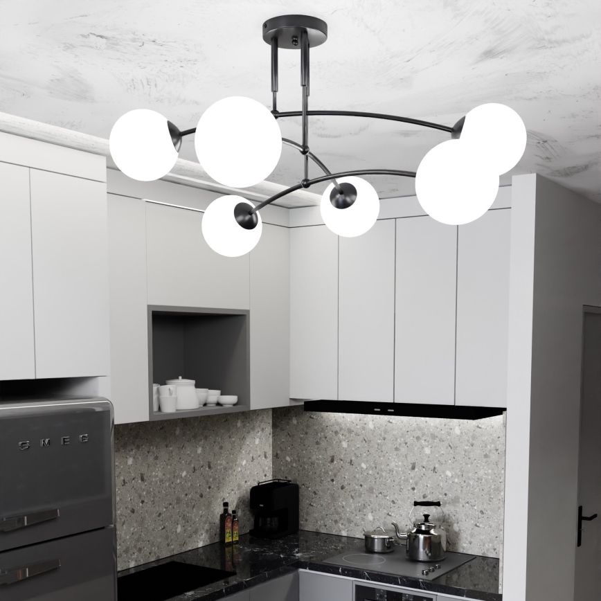 Lustr na tyči PREGOS 6xE14/10W/230V černá/bílá
