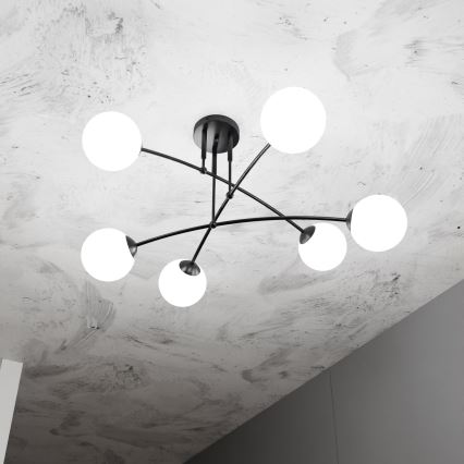 Lustr na tyči PREGOS 6xE14/10W/230V černá/bílá