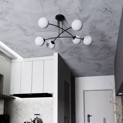 Lustr na tyči PREGOS 6xE14/10W/230V černá/bílá