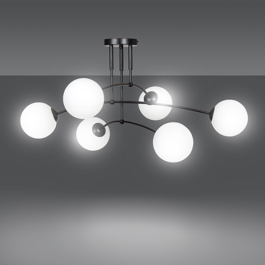 Lustr na tyči PREGOS 6xE14/10W/230V černá/bílá