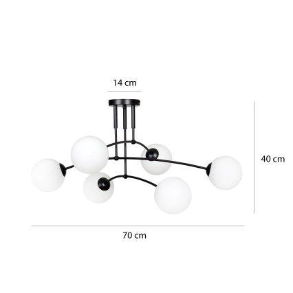 Lustr na tyči PREGOS 6xE14/10W/230V černá/bílá